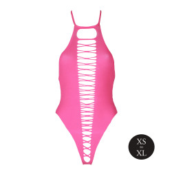 Ouch! Glow Body échancré ouvert à l'entrejambe avec dos nu Rose Fluo